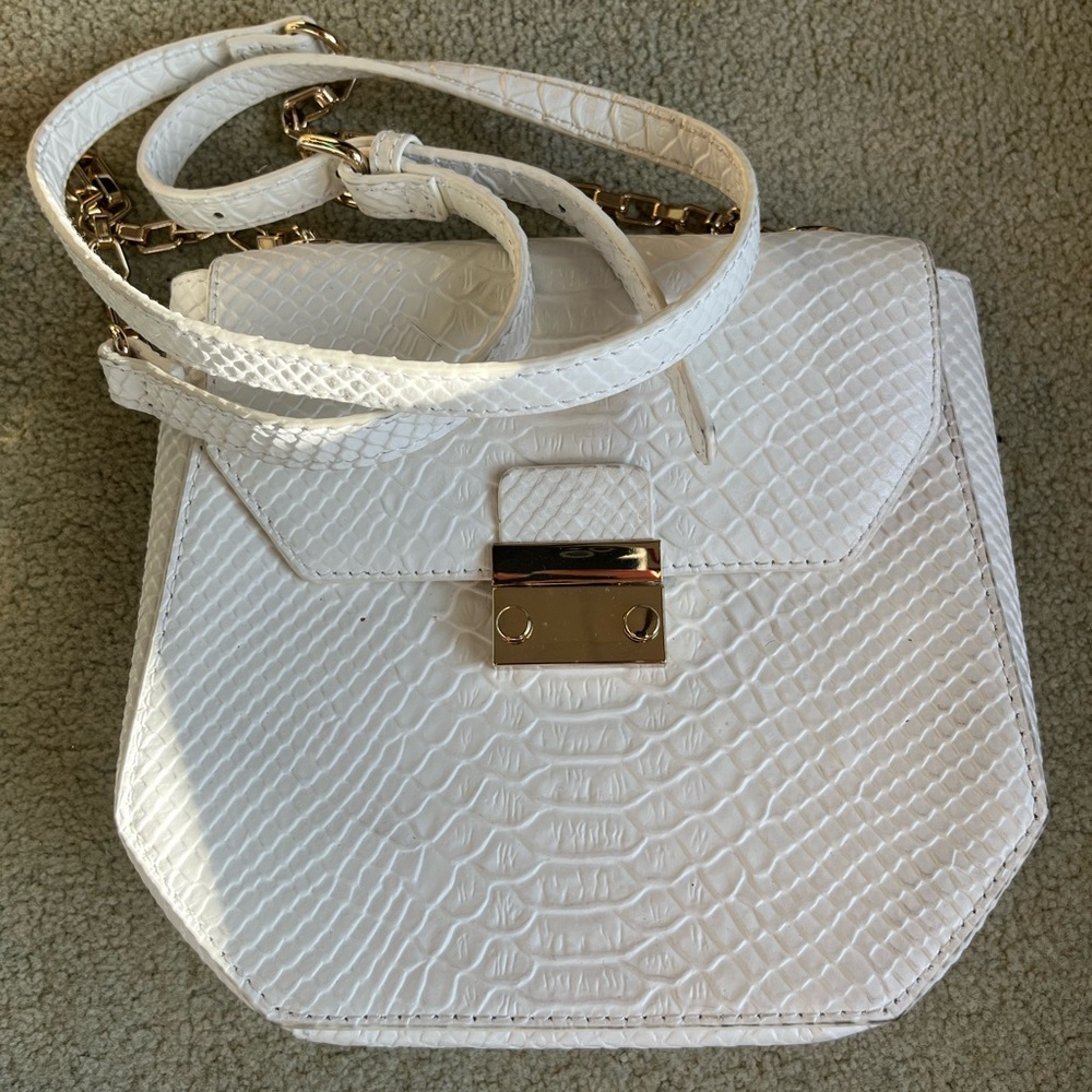White House Black Market Ivory Croc-Embossed Bag
